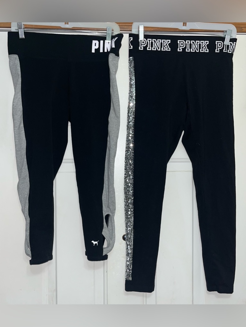 Victoria’s Secret PINK Black Multicolor Leggings Women’s Size Large Bundle of 2